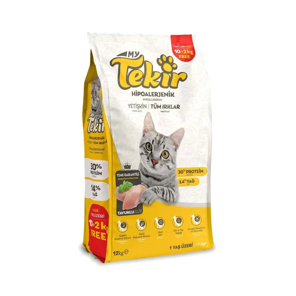 Tekir Hipoalerjenik Tavuklu Yetişkin Kedi Maması 12 Kg