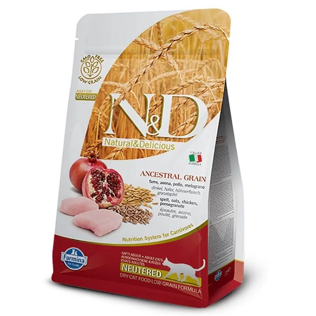 N&amp;D Düşük Tahıllı Tavuk ve Narlı Kısır Kedi Maması 1,5 Kg