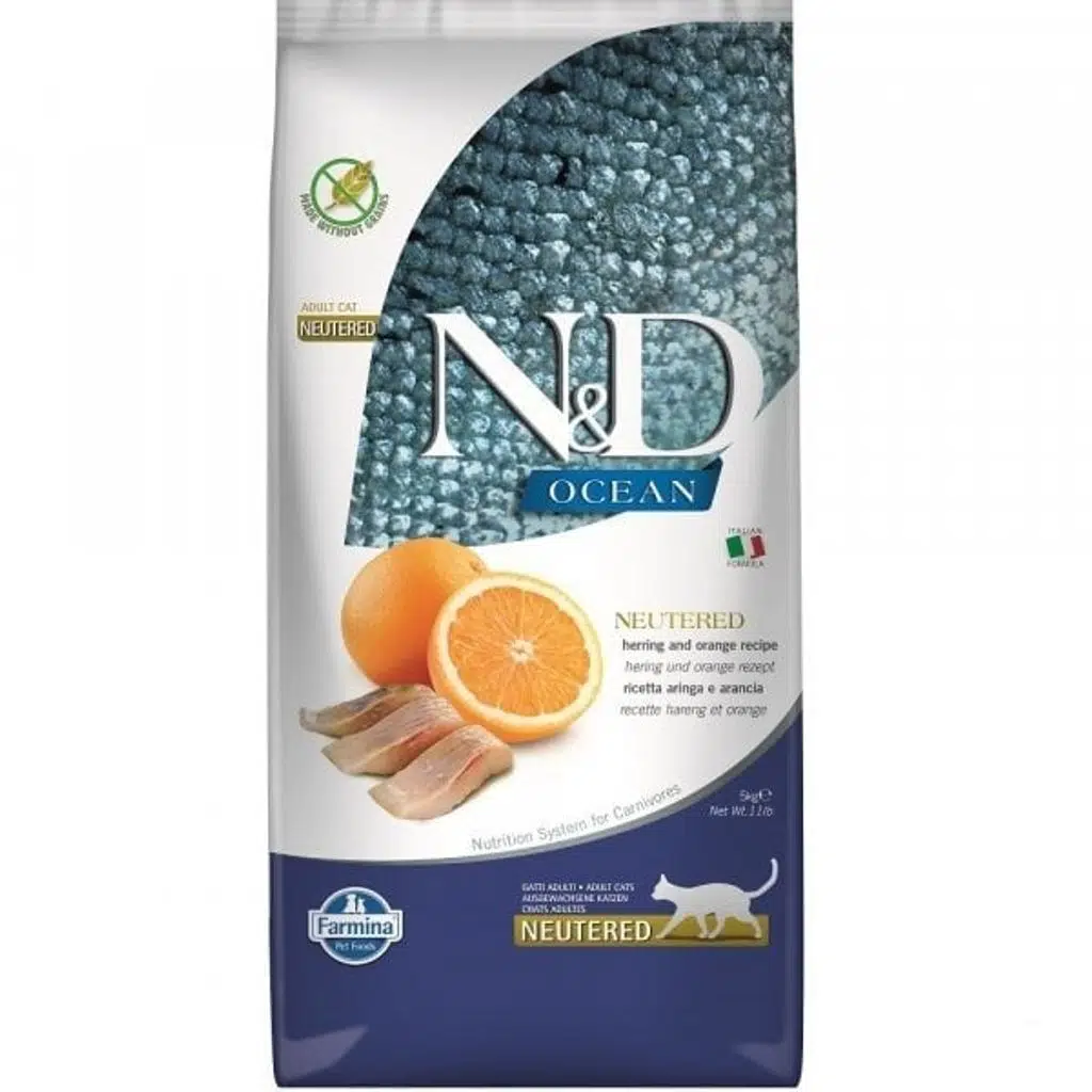 N&amp;D Ocean Ringa Balıklı Portakallı Kısırlaştırılmış Kedi Maması 5KG