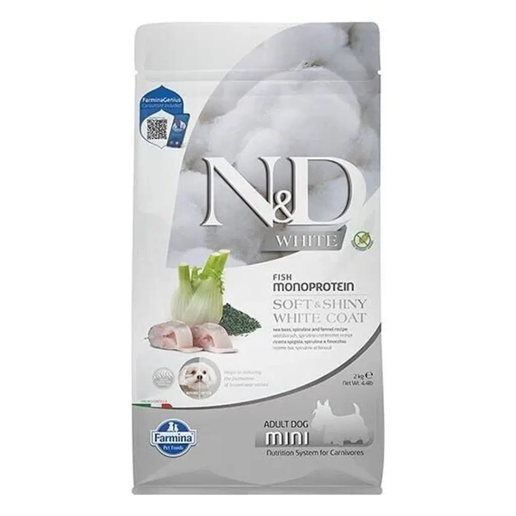 N&amp;D White Levrek Rezene ve Spirulina Küçük Irk Beyaz Yetişkin Köpek Maması 2 kg