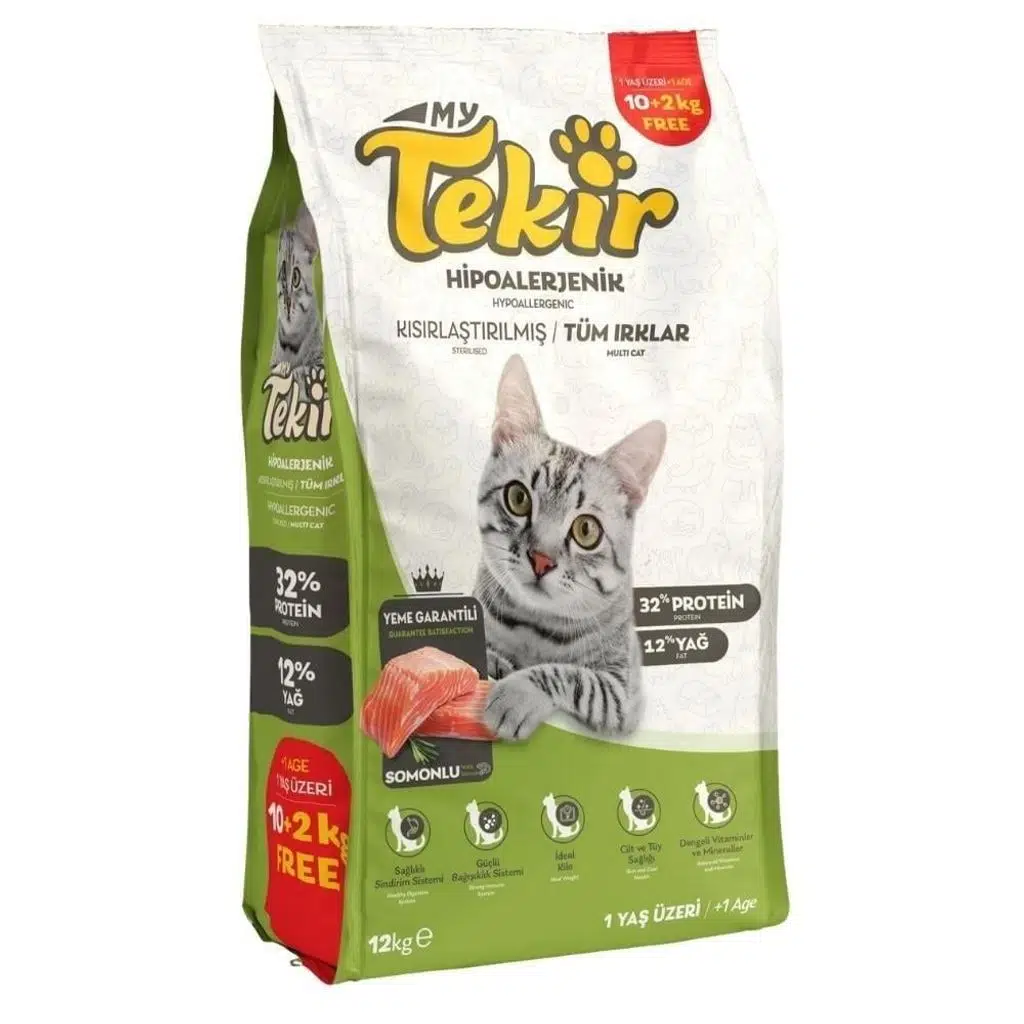 Tekir Sterilised Hypo Allergenic Somonlu Kısırlaştırılmış Kedi Maması 12 Kg